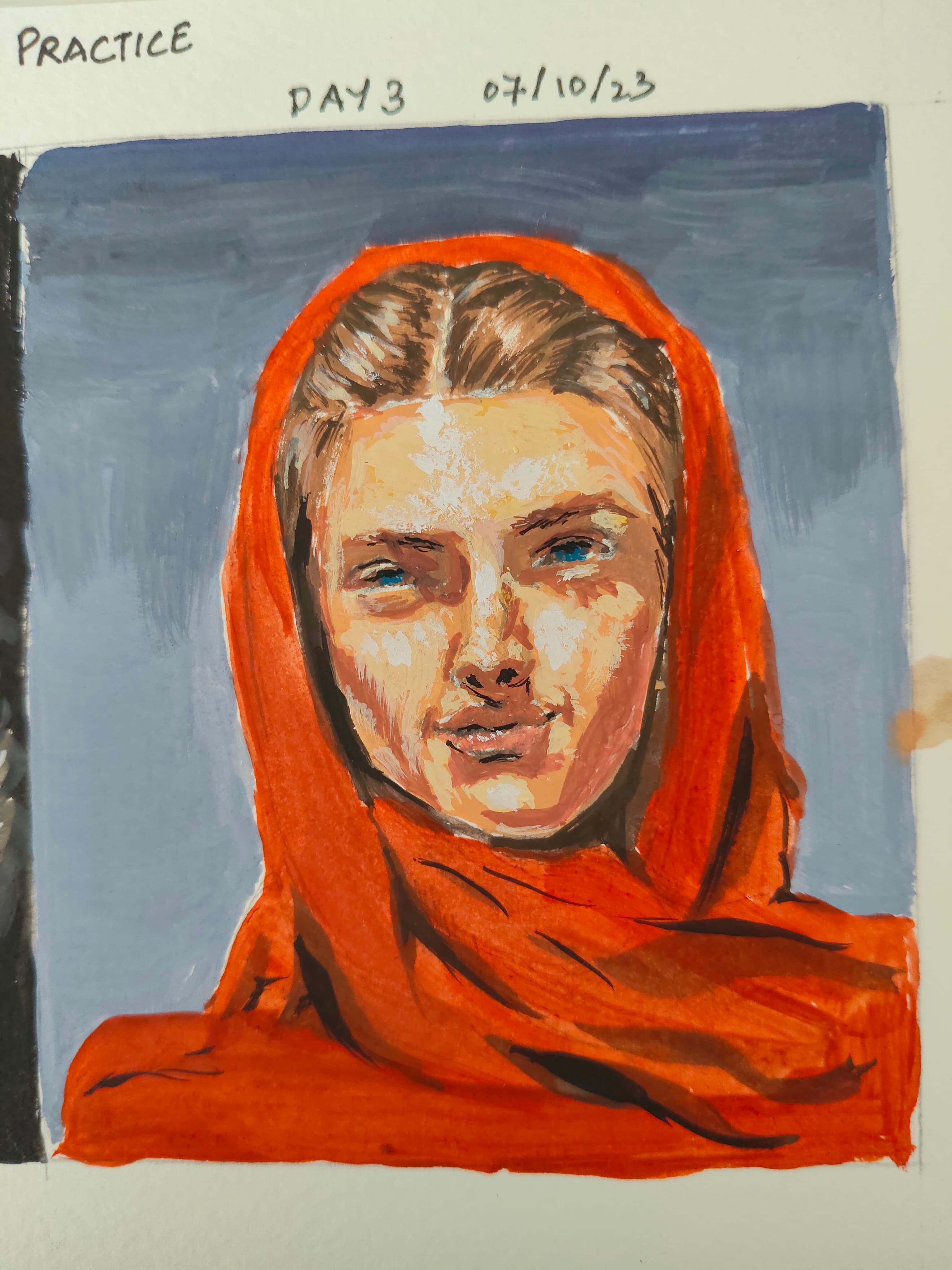 Day 3 of gouache. The red scarf finally cooperated.